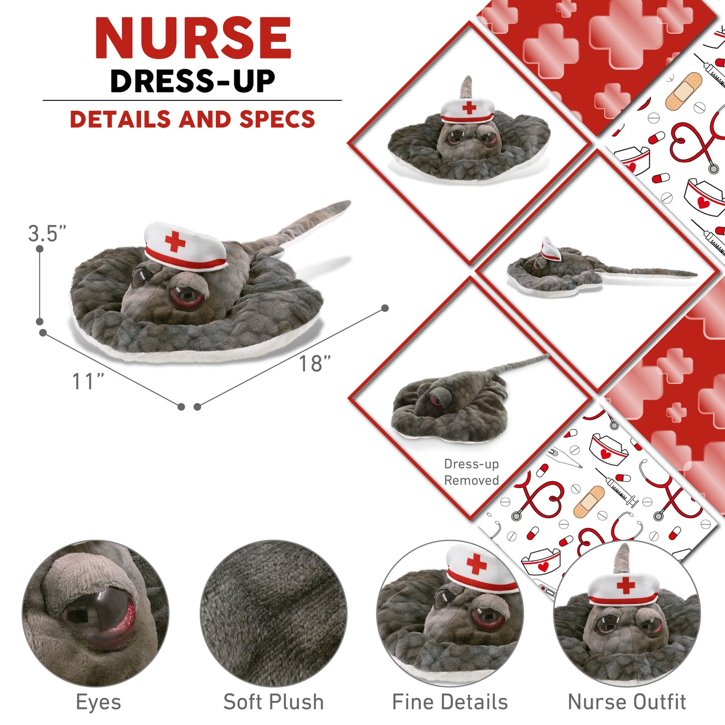 WILD COLLECTION PLUSH - 18.5" GREY STINGRAY NURSE