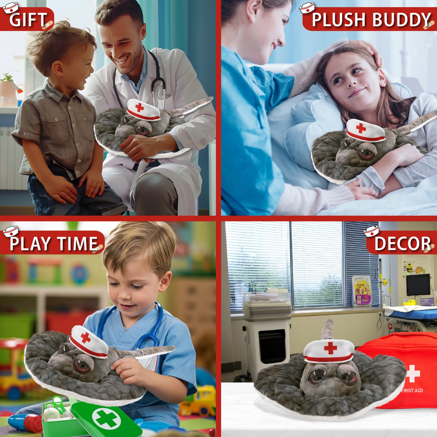 WILD COLLECTION PLUSH - 18.5" GREY STINGRAY NURSE