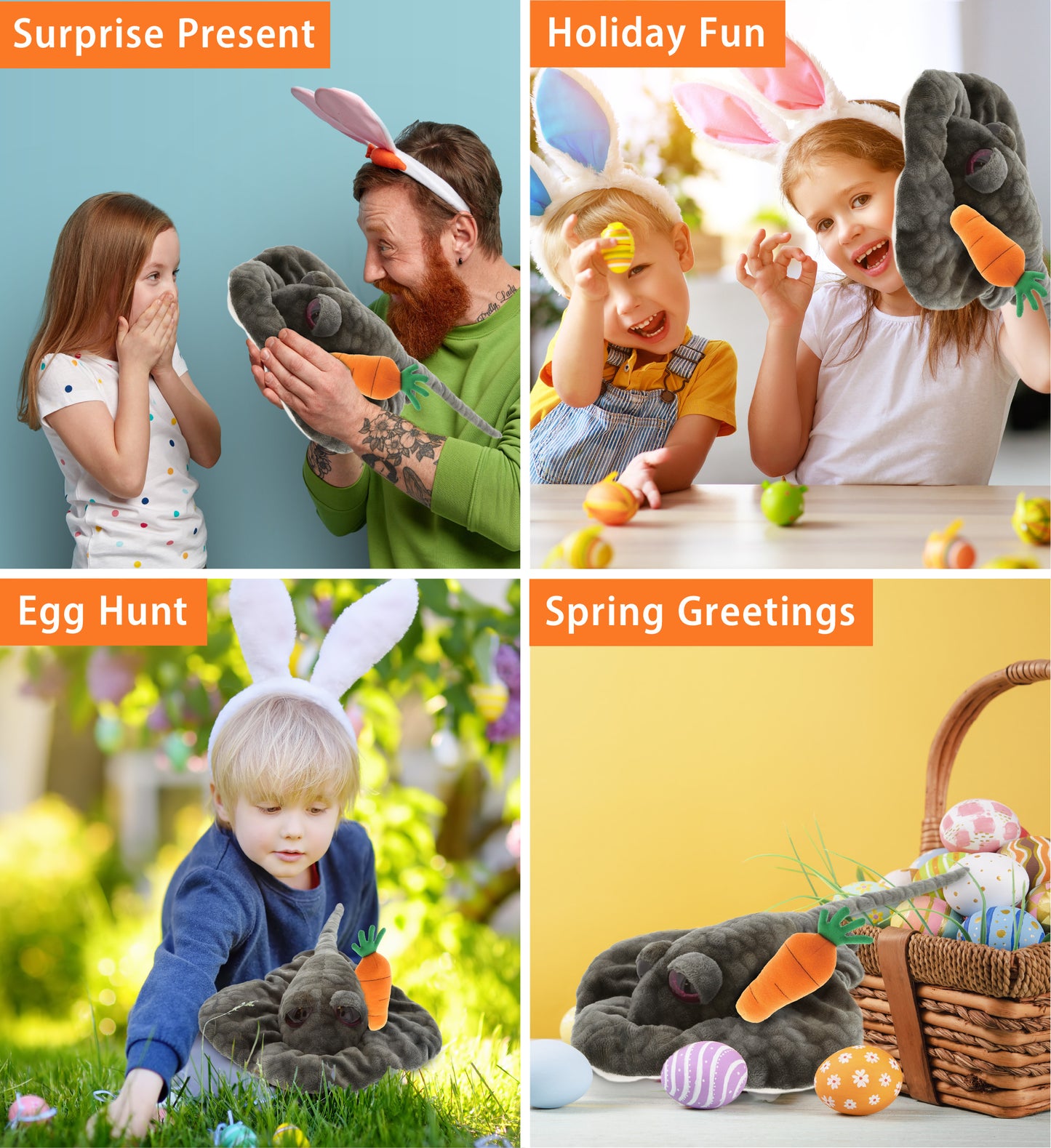 DolliBu Happy Easter Super Soft Plush Grey Stingray with Carrot - 18.5 Inches