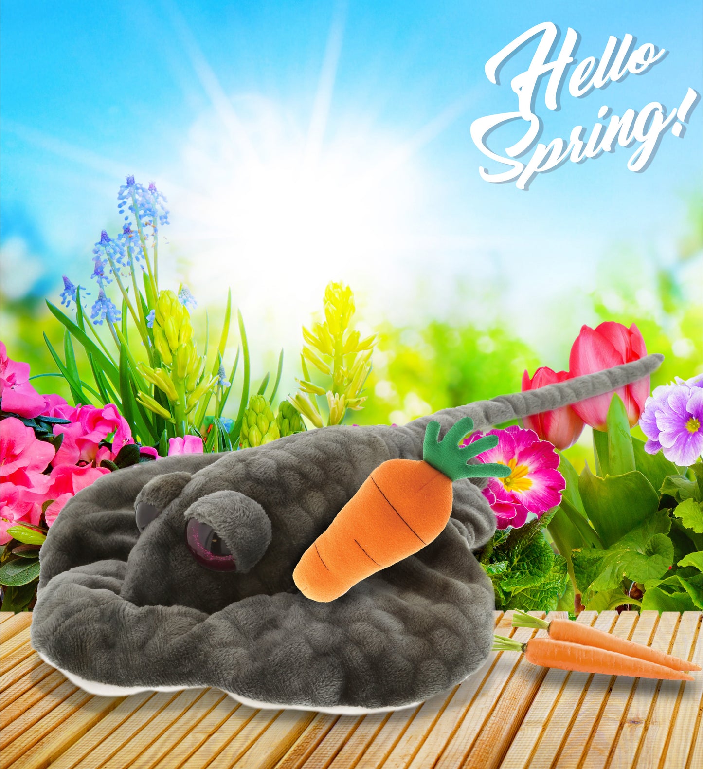 DolliBu Happy Easter Super Soft Plush Grey Stingray with Carrot - 18.5 Inches