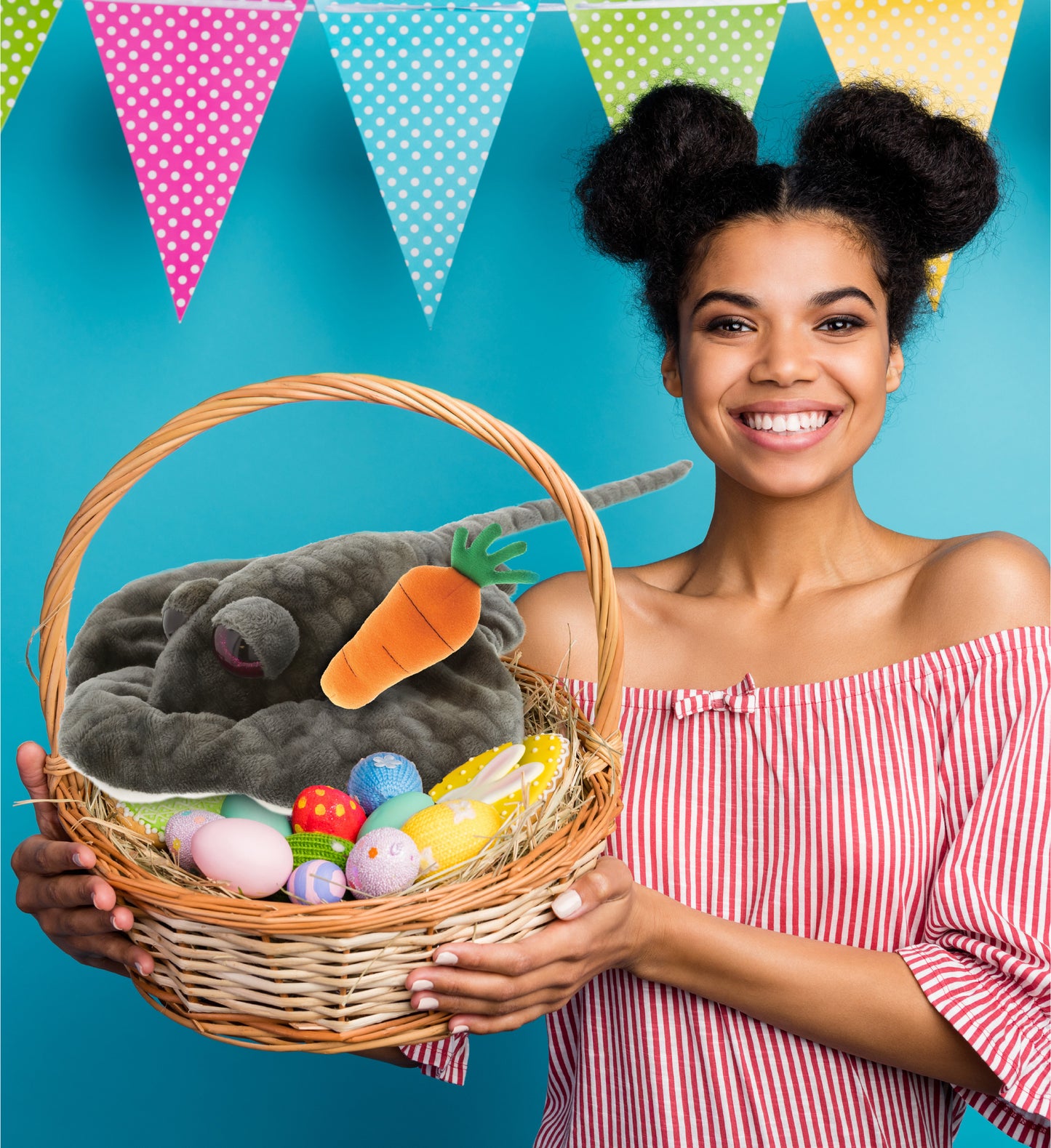 DolliBu Happy Easter Super Soft Plush Grey Stingray with Carrot - 18.5 Inches