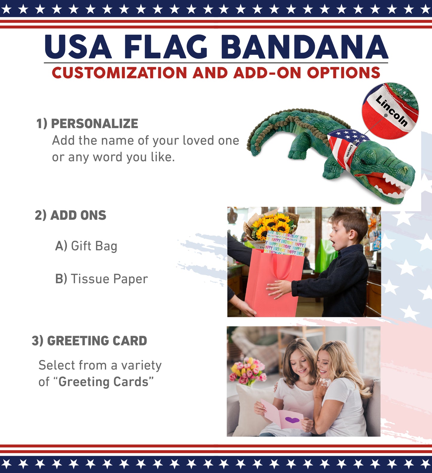 WILD COLLECTION PLUSH - 18" GREEN ALLIGATOR WITH USA FLAG BANDANA