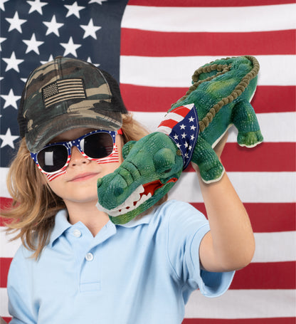 WILD COLLECTION PLUSH - 18" GREEN ALLIGATOR WITH USA FLAG BANDANA