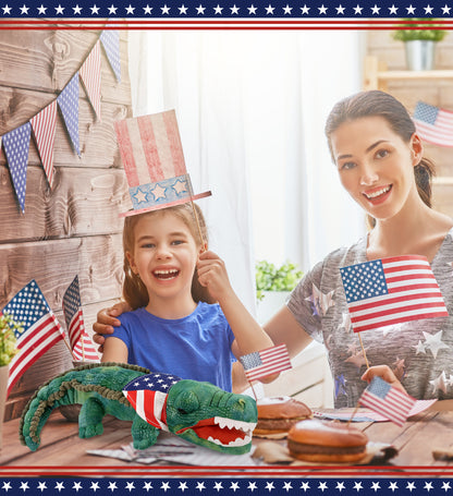 WILD COLLECTION PLUSH - 18" GREEN ALLIGATOR WITH USA FLAG BANDANA