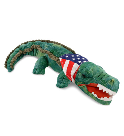 WILD COLLECTION PLUSH - 18" GREEN ALLIGATOR WITH USA FLAG BANDANA
