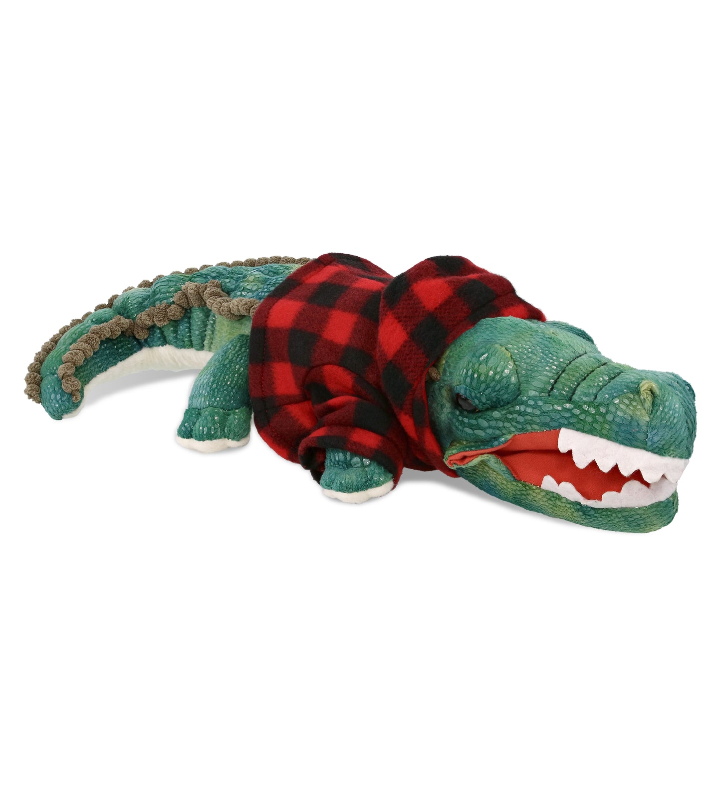 PLUSH RED PLAID HOODIE - WILD COLLECTION PLUSH - 18" GREEN ALLIGATOR