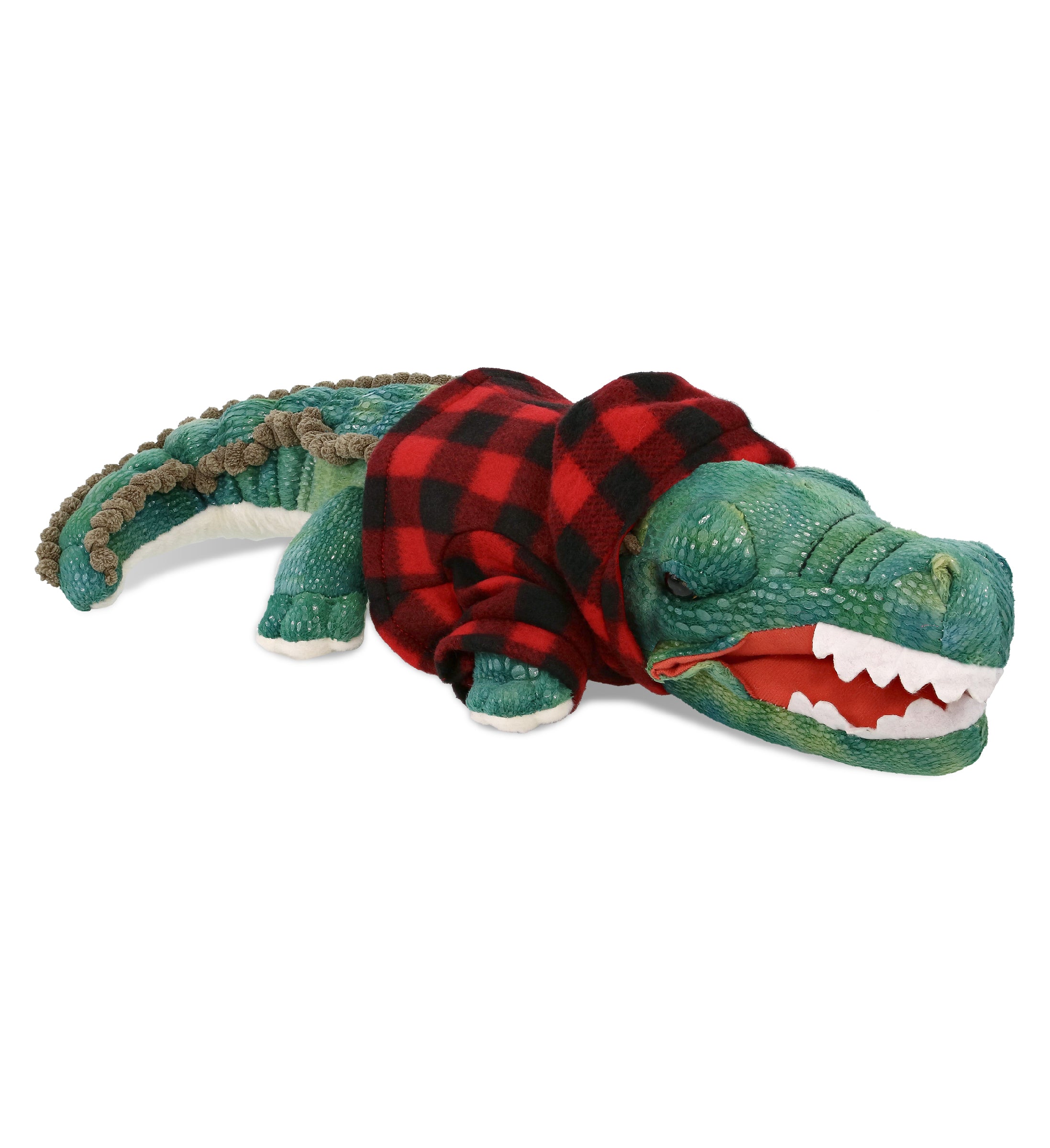 PLUSH RED PLAID HOODIE - WILD COLLECTION PLUSH - 18" GREEN ALLIGATOR