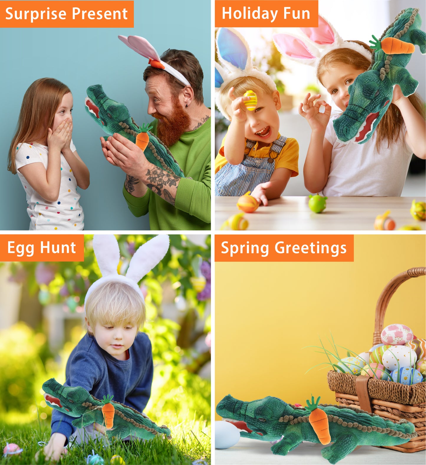 DolliBu Happy Easter Super Soft Plush Green Alligator with Carrot - 18 Inches