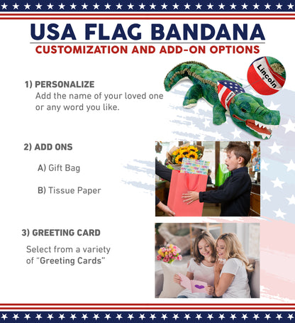 WILD COLLECTION PLUSH - 24" GREEN ALLIGATOR WITH USA FLAG BANDANA