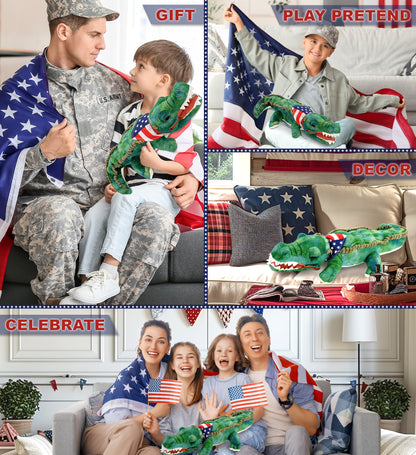 WILD COLLECTION PLUSH - 24" GREEN ALLIGATOR WITH USA FLAG BANDANA