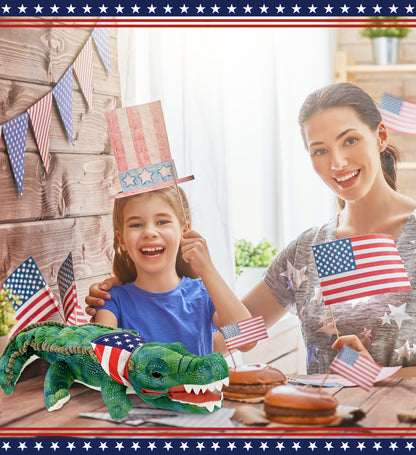 WILD COLLECTION PLUSH - 24" GREEN ALLIGATOR WITH USA FLAG BANDANA