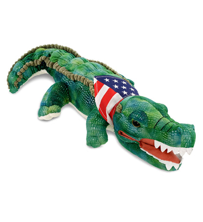 WILD COLLECTION PLUSH - 24" GREEN ALLIGATOR WITH USA FLAG BANDANA