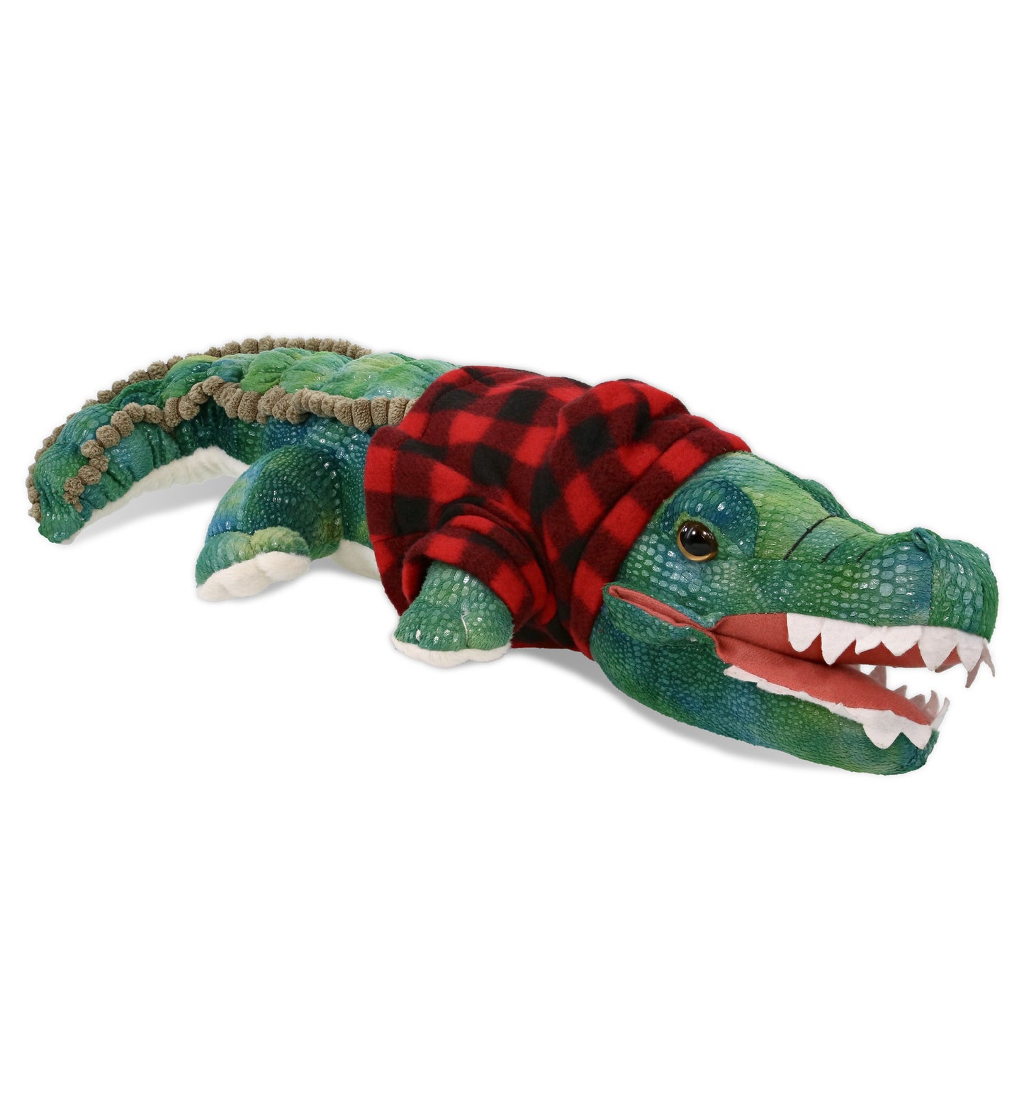 PLUSH RED PLAID HOODIE - WILD COLLECTION PLUSH - 24" GREEN ALLIGATOR