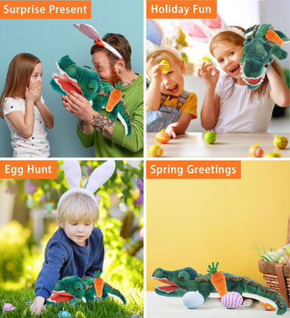 DolliBu Happy Easter Super Soft Plush Green Alligator with Carrot - 24 Inches