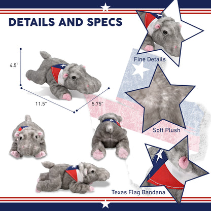 WILD COLLECTION PLUSH - 11" HIPPO WITH TEXAS FLAG BANDANA