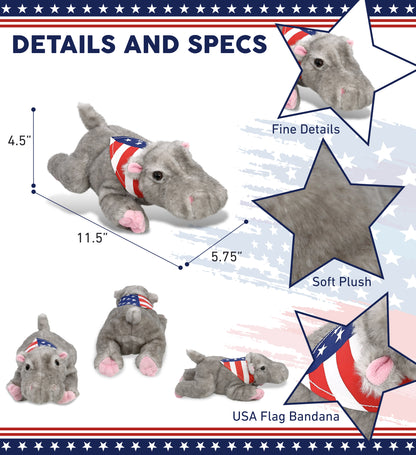 WILD COLLECTION PLUSH - 11" HIPPO WITH USA FLAG BANDANA