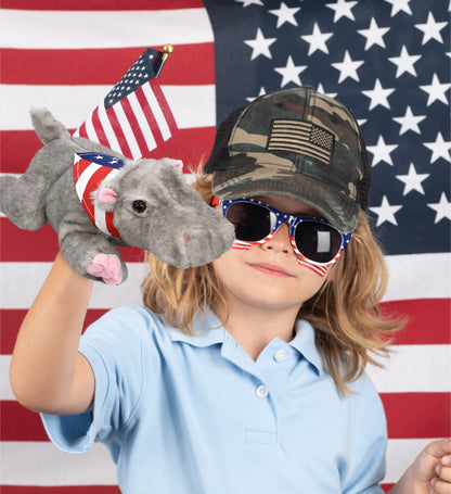 WILD COLLECTION PLUSH - 11" HIPPO WITH USA FLAG BANDANA