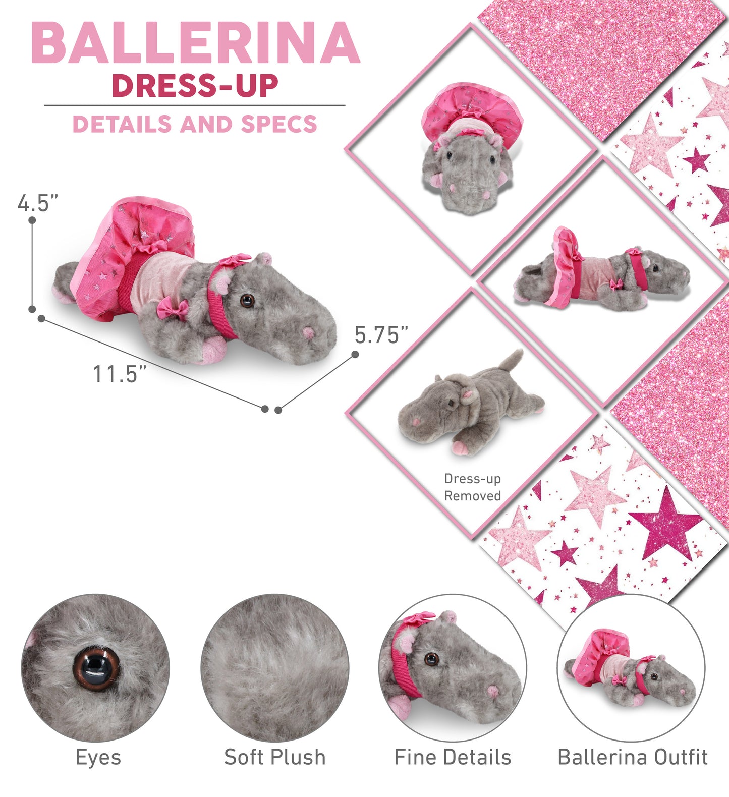 WILD COLLECTION PLUSH - 11" HIPPO Ballerina