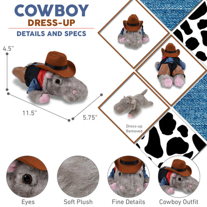 WILD COLLECTION PLUSH - 11" HIPPO COWBOY DRESS UP