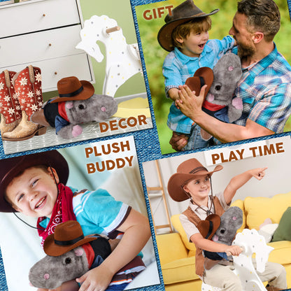 WILD COLLECTION PLUSH - 11" HIPPO COWBOY DRESS UP