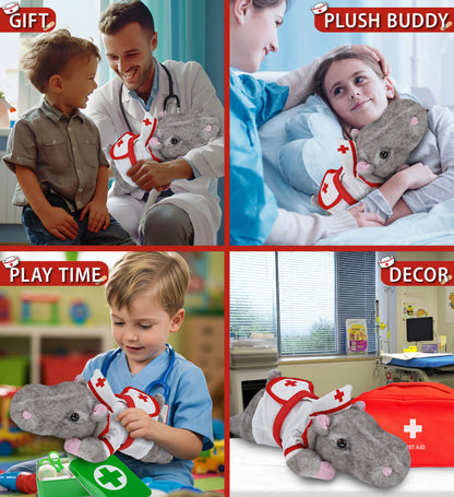 WILD COLLECTION PLUSH - 11" HIPPO NURSE DRESS UP