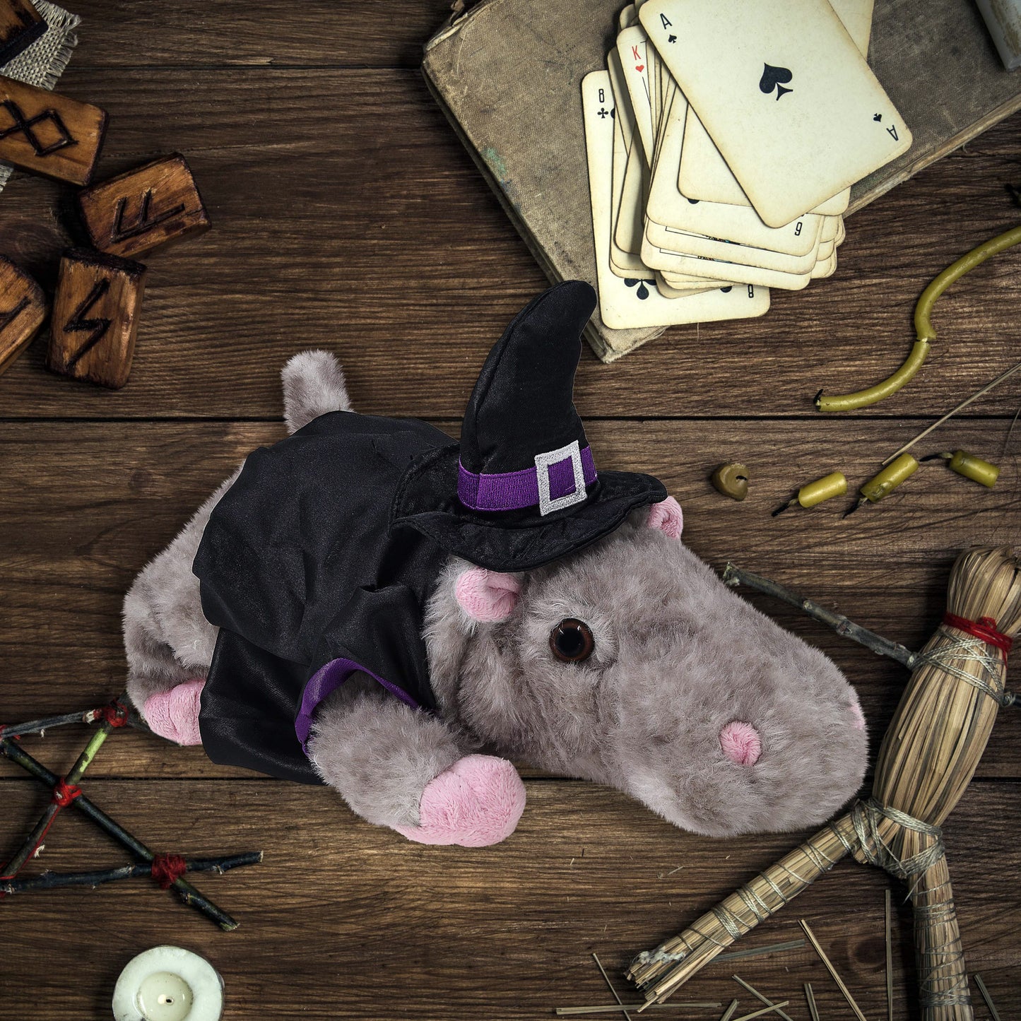 WILD COLLECTION PLUSH - 11" HIPPO WITH WITCH DRESS UP