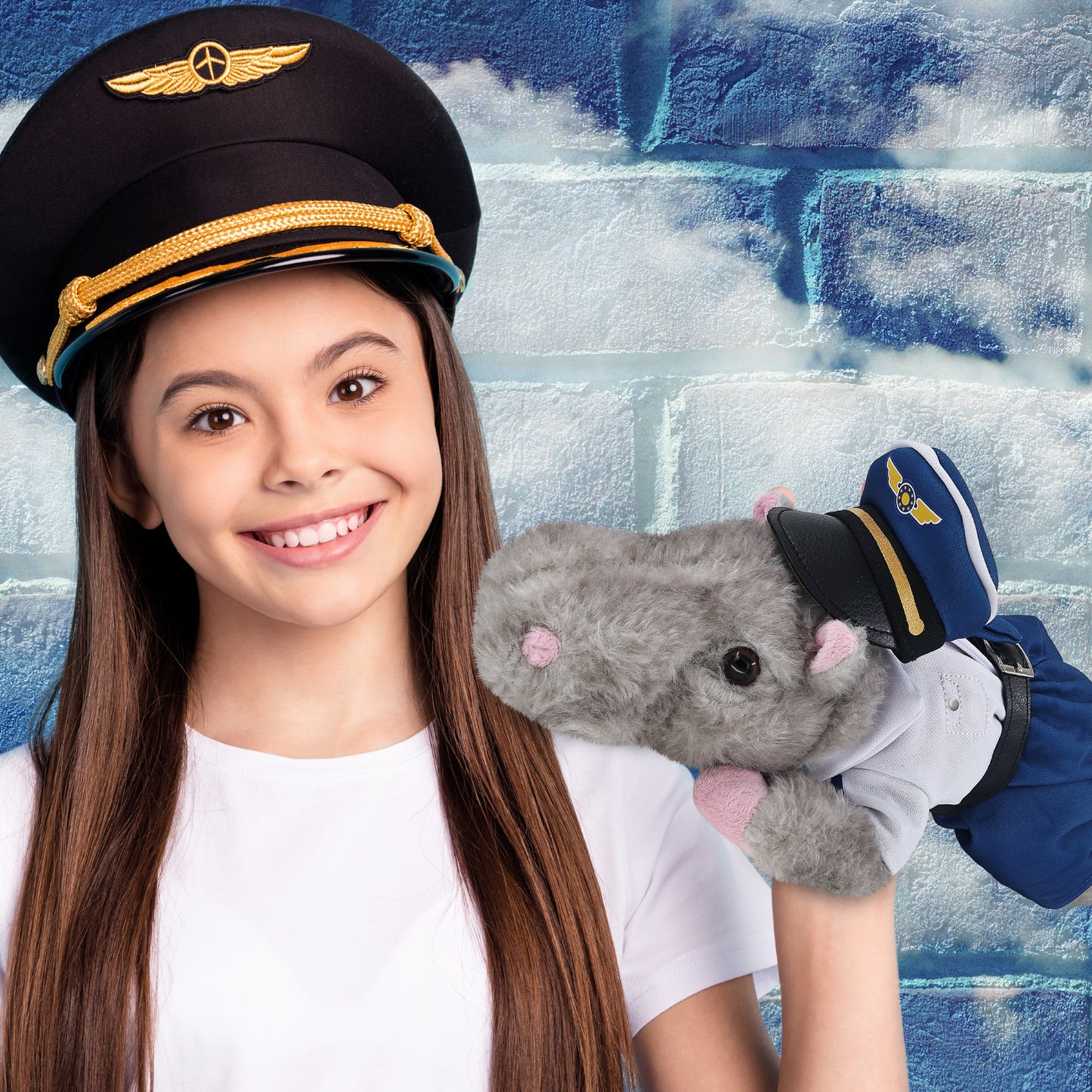 WILD COLLECTION PLUSH - 11" HIPPO WITH PILOT DRESS UP