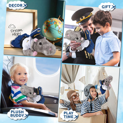WILD COLLECTION PLUSH - 11" HIPPO WITH PILOT DRESS UP