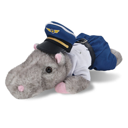 WILD COLLECTION PLUSH - 11" HIPPO WITH PILOT DRESS UP