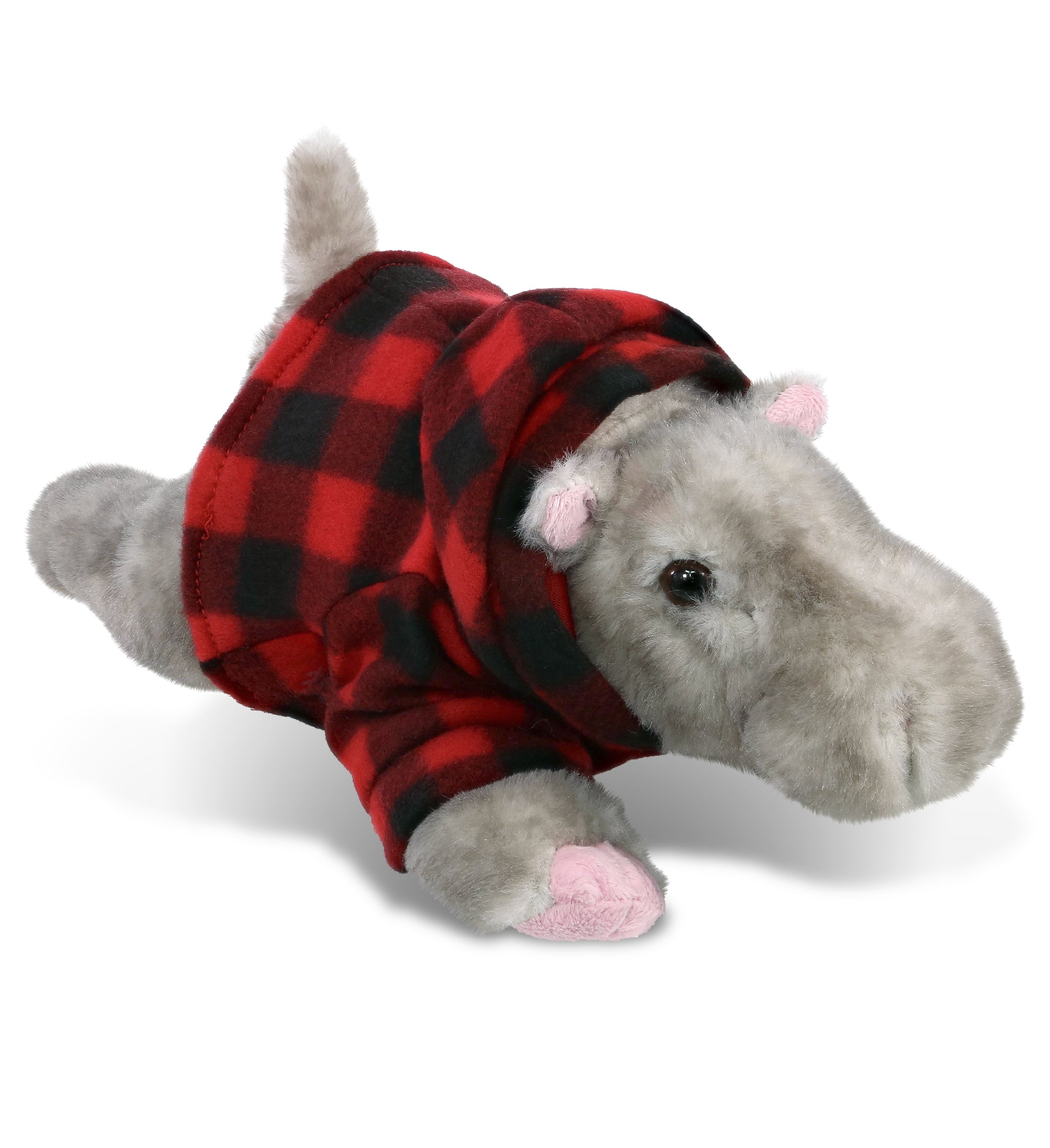 PLUSH RED PLAID HOODIE - WILD COLLECTION PLUSH - 11" HIPPO