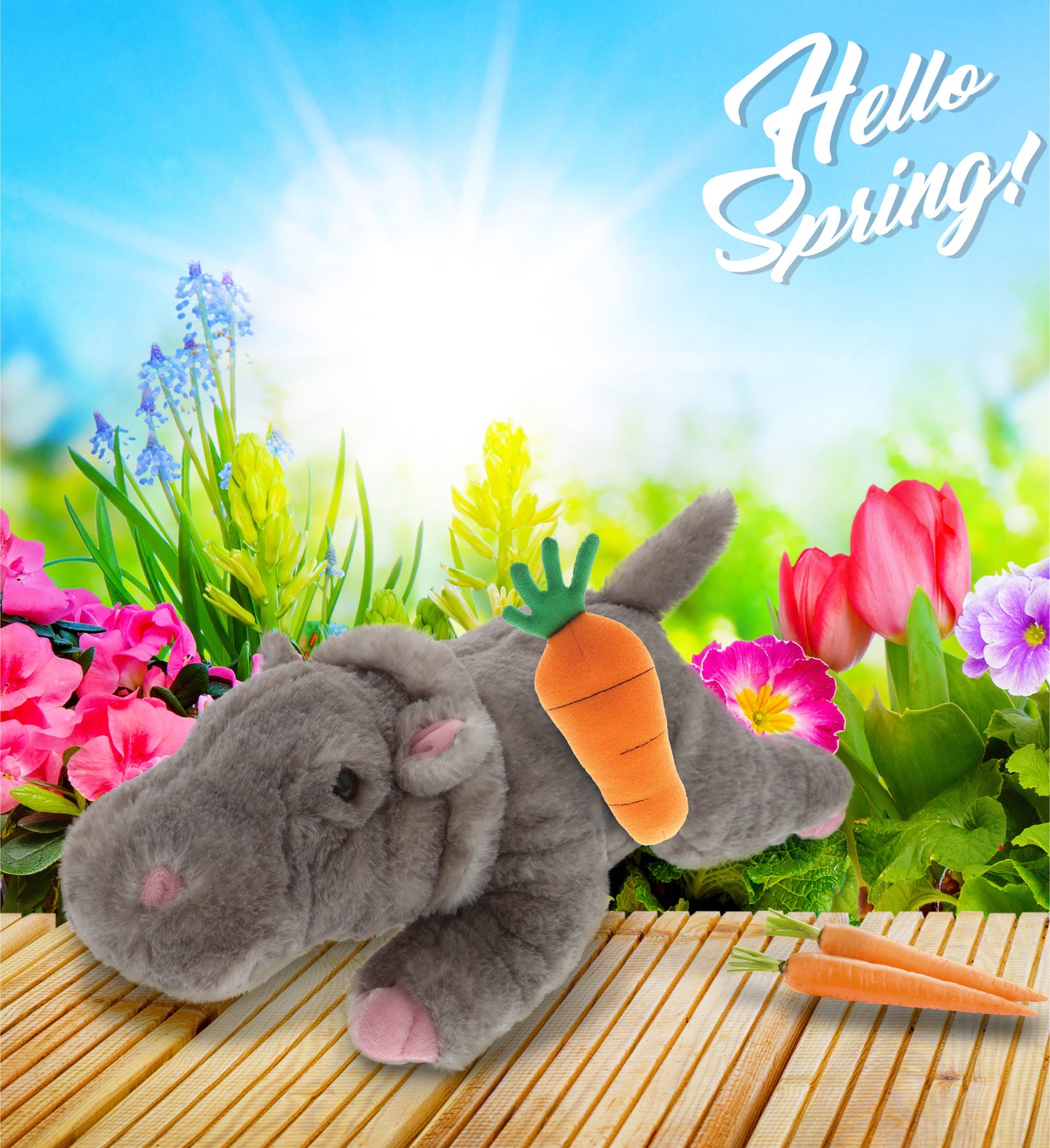 DolliBu Happy Easter Super Soft Plush Hippo with Carrot Plush - 11 Inches