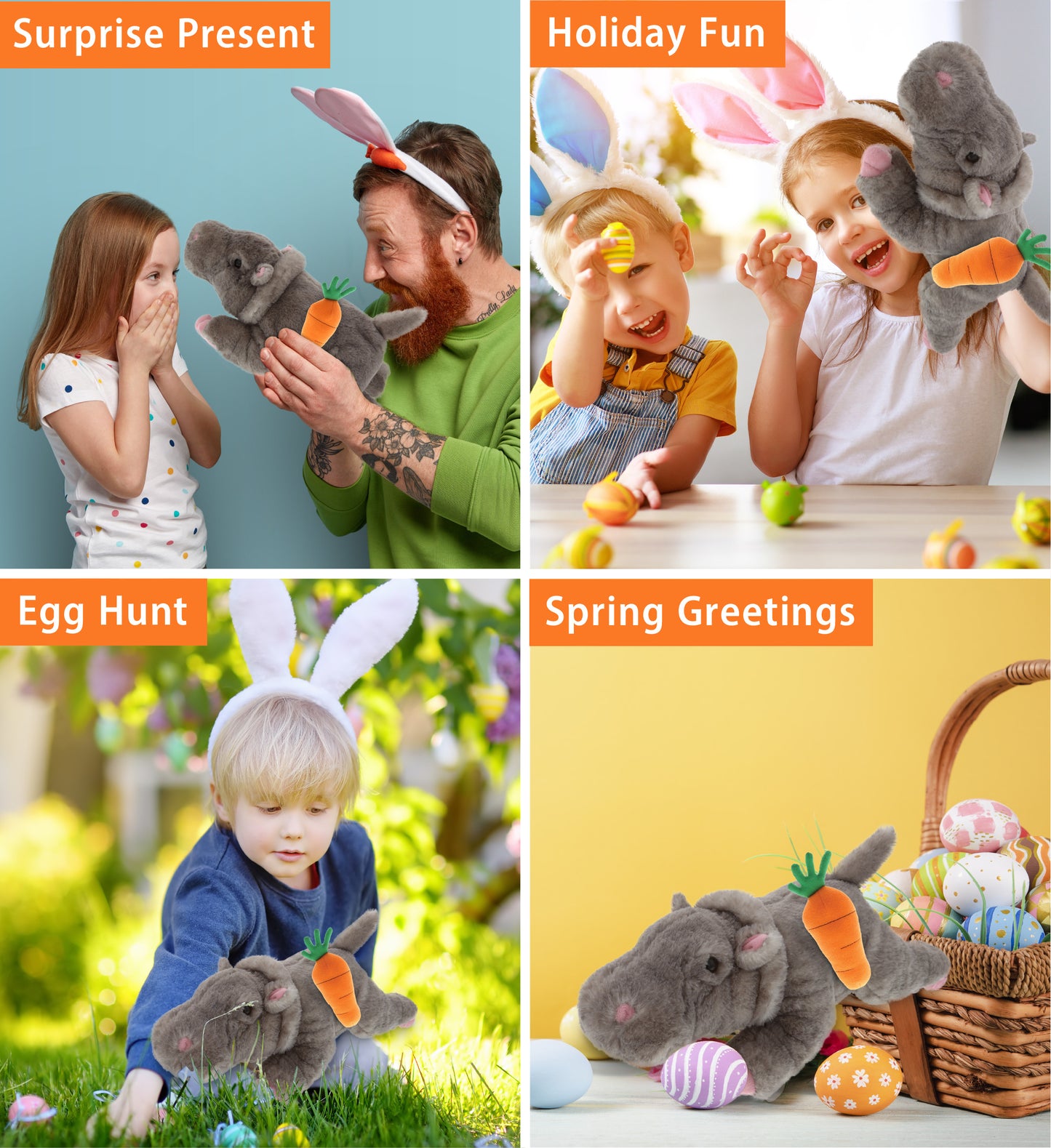 DolliBu Happy Easter Super Soft Plush Hippo with Carrot Plush Toy - 13 Inches