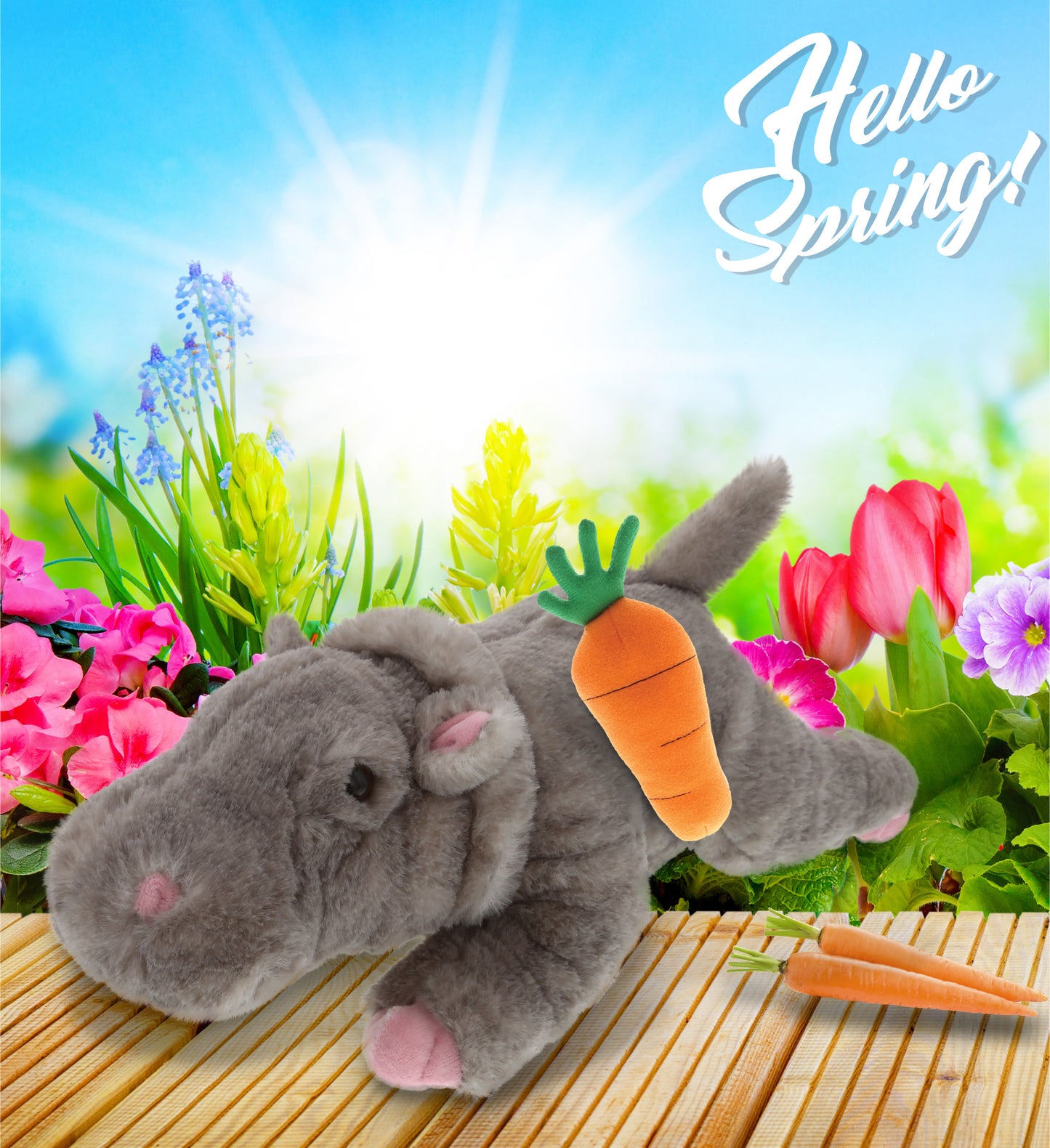 DolliBu Happy Easter Super Soft Plush Hippo with Carrot Plush Toy - 13 Inches