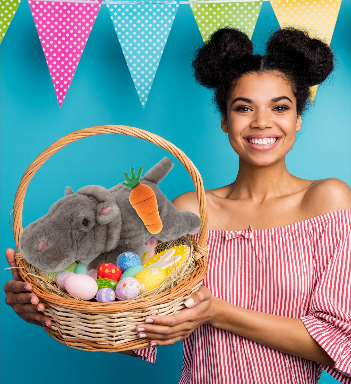 DolliBu Happy Easter Super Soft Plush Hippo with Carrot Plush Toy - 13 Inches