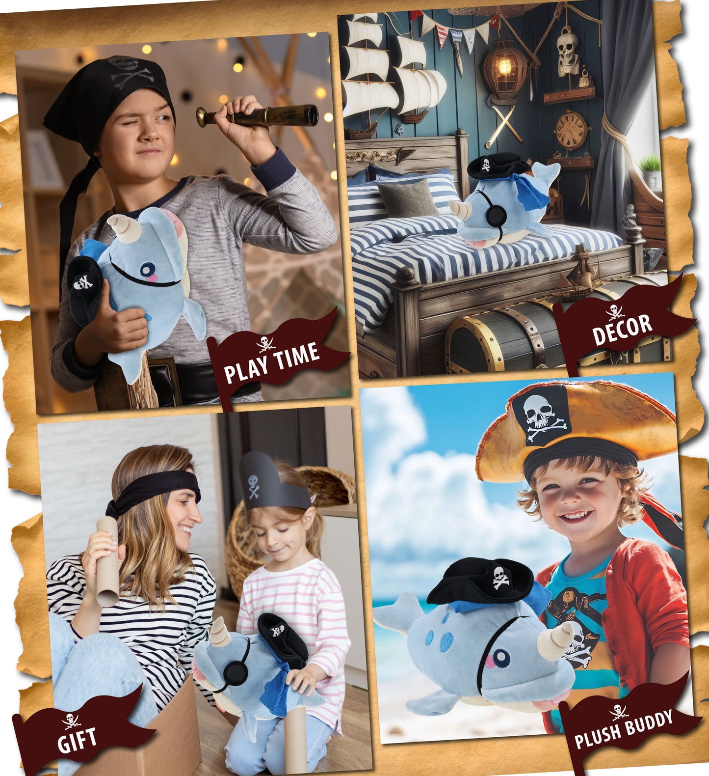 BABY SOFT PLUSH - BLUE NARWHAL PIRATE DRESS UP