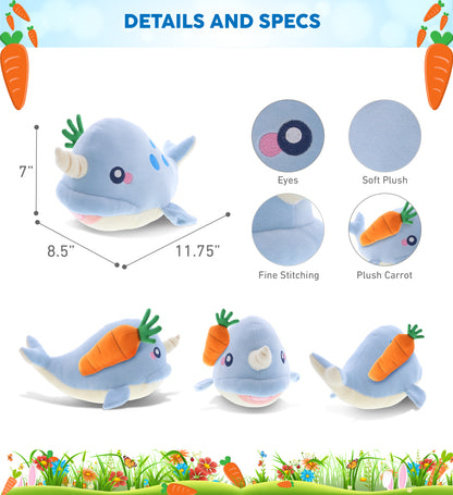 DolliBu Happy Easter Baby Soft Plush Blue Narwhal with Carrot Plush - 7 Inches