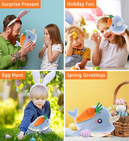 DolliBu Happy Easter Baby Soft Plush Blue Narwhal with Carrot Plush - 7 Inches