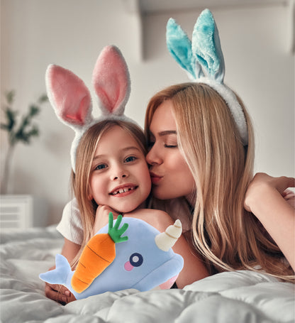 DolliBu Happy Easter Baby Soft Plush Blue Narwhal with Carrot Plush - 7 Inches