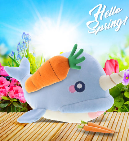 DolliBu Happy Easter Baby Soft Plush Blue Narwhal with Carrot Plush - 7 Inches