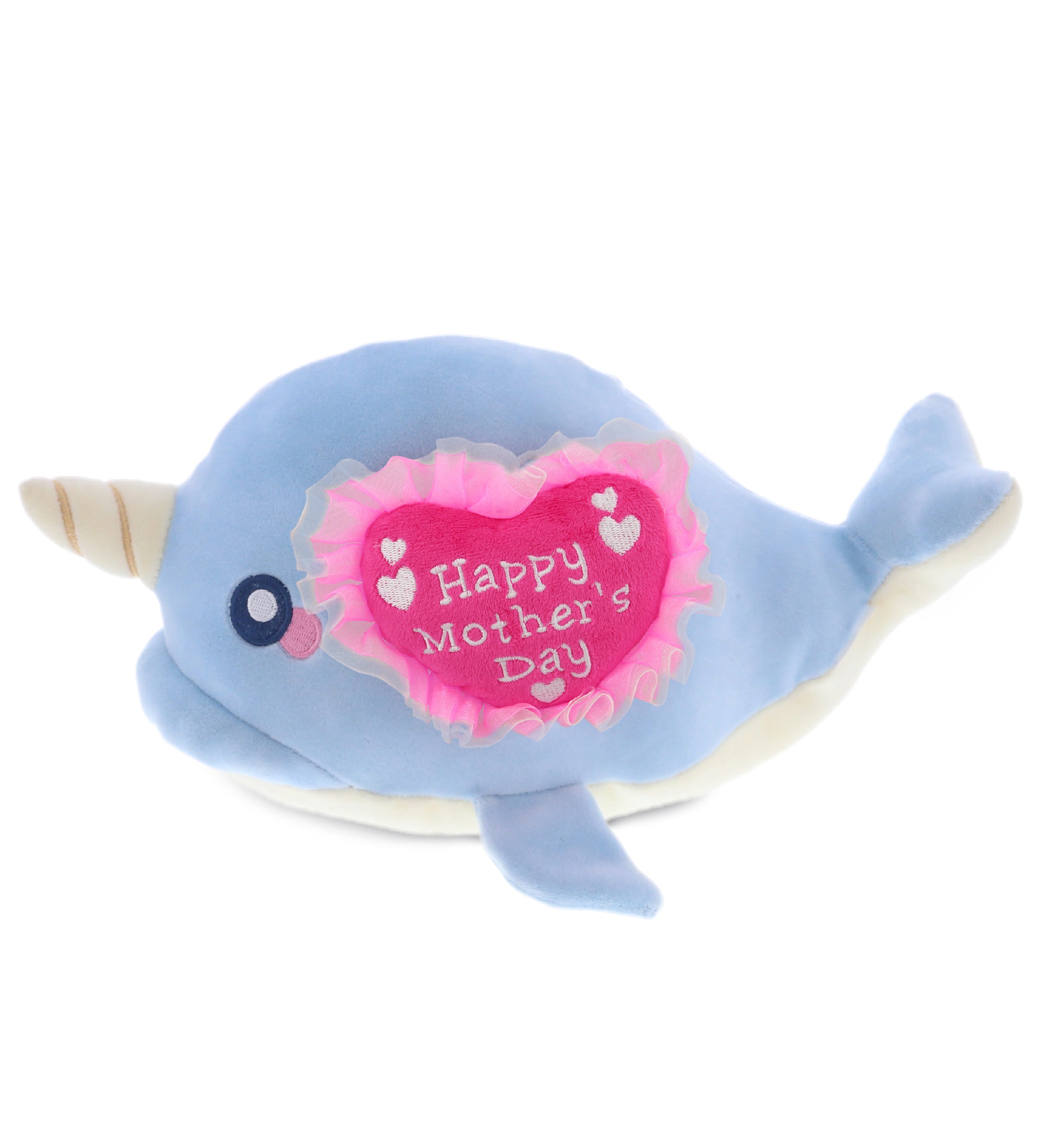 PLUSH MOTHERS DAY HEART - BABY SOFT PLUSH - BLUE NARWHAL
