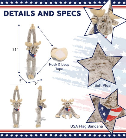 SUPER SOFT PLUSH - LONG ARMS - MOOSE WITH USA FLAG BANDANA