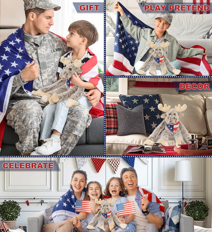 SUPER SOFT PLUSH - LONG ARMS - MOOSE WITH USA FLAG BANDANA