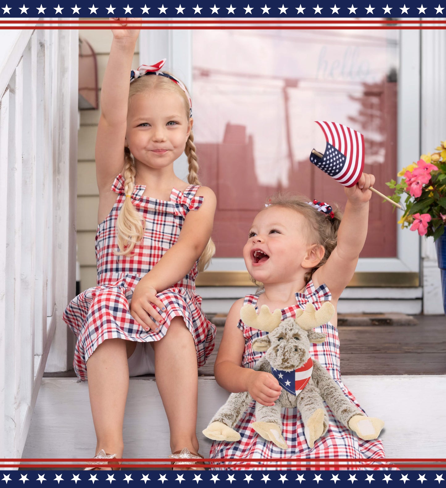 SUPER SOFT PLUSH - LONG ARMS - MOOSE WITH USA FLAG BANDANA