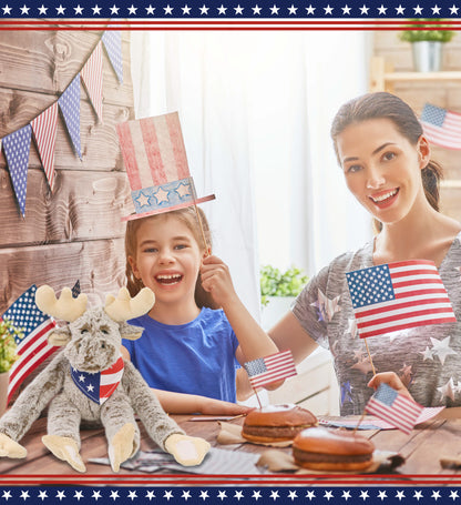 SUPER SOFT PLUSH - LONG ARMS - MOOSE WITH USA FLAG BANDANA