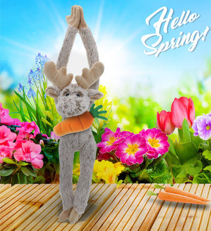 DolliBu Happy Easter Super Soft Plush Long Arms Moose with Carrot - 21 Inches