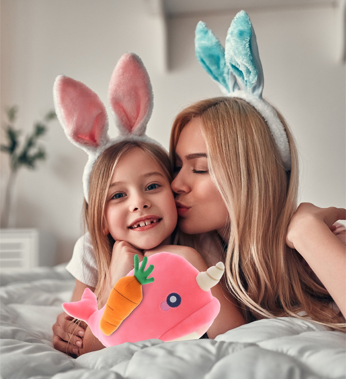 DolliBu Happy Easter Baby Soft Plush Pink Narwhal with Carrot Plush - 7 Inches
