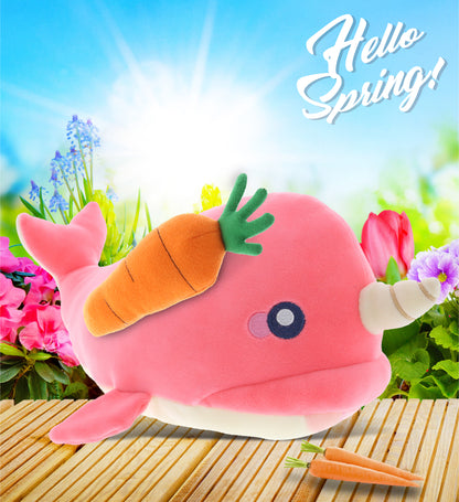 DolliBu Happy Easter Baby Soft Plush Pink Narwhal with Carrot Plush - 7 Inches