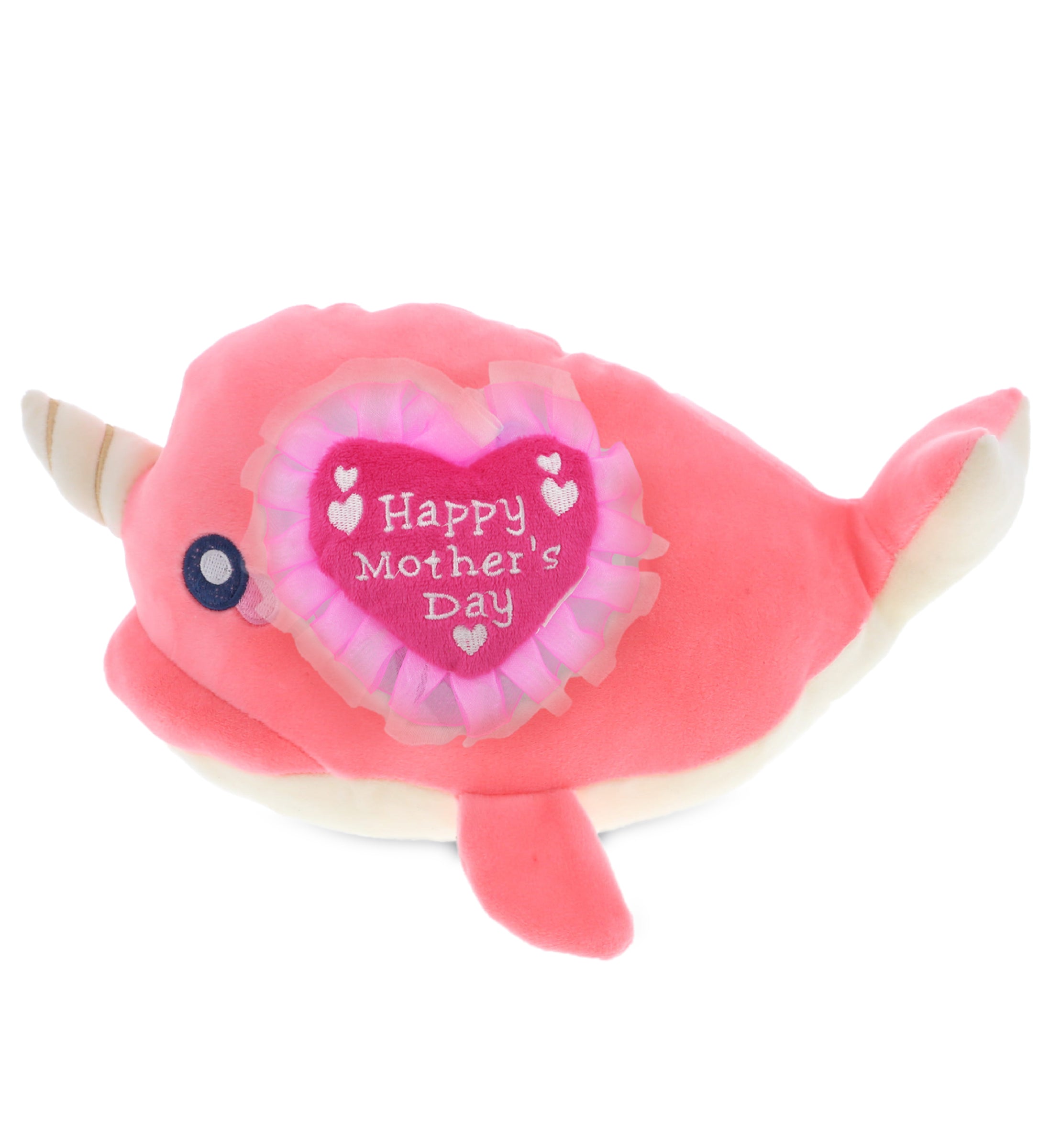 PLUSH MOTHERS DAY HEART - BABY SOFT PLUSH - PINK NARWHAL