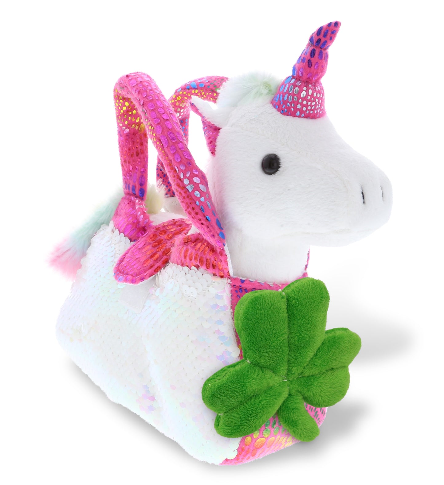 PLUSH SHAMROCK - PLUSH PURSE PET CARRIER - SEQUIN - PINK UNICORN