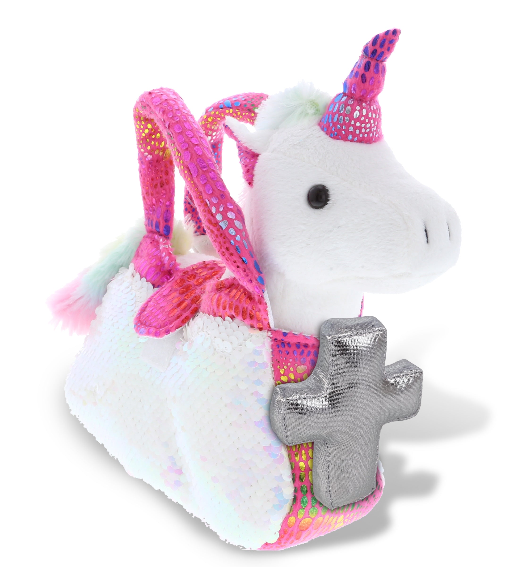 PLUSH CROSS - PLUSH PURSE PET CARRIER - SEQUIN - PINK UNICORN